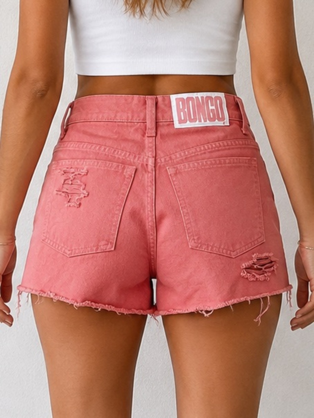 BONGO USA Pink Denim Shorts Sz 7 High Rise Button Fly Distressed Y2K Festival